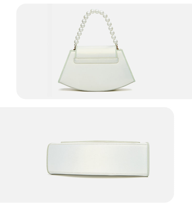 Embroidery Leather Retro White Hibiscus Handbag with Pendant