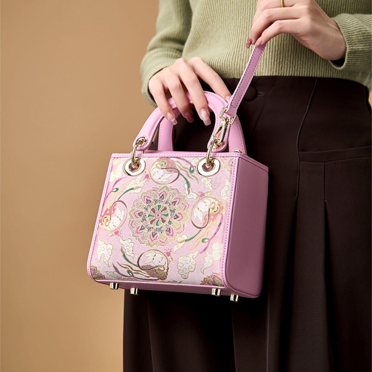 Intangible cultural heritage Song brocade Dunhuang flying rabbit new Chinese style national style mulberry silk crossbody Princess Diana bag women's handbag