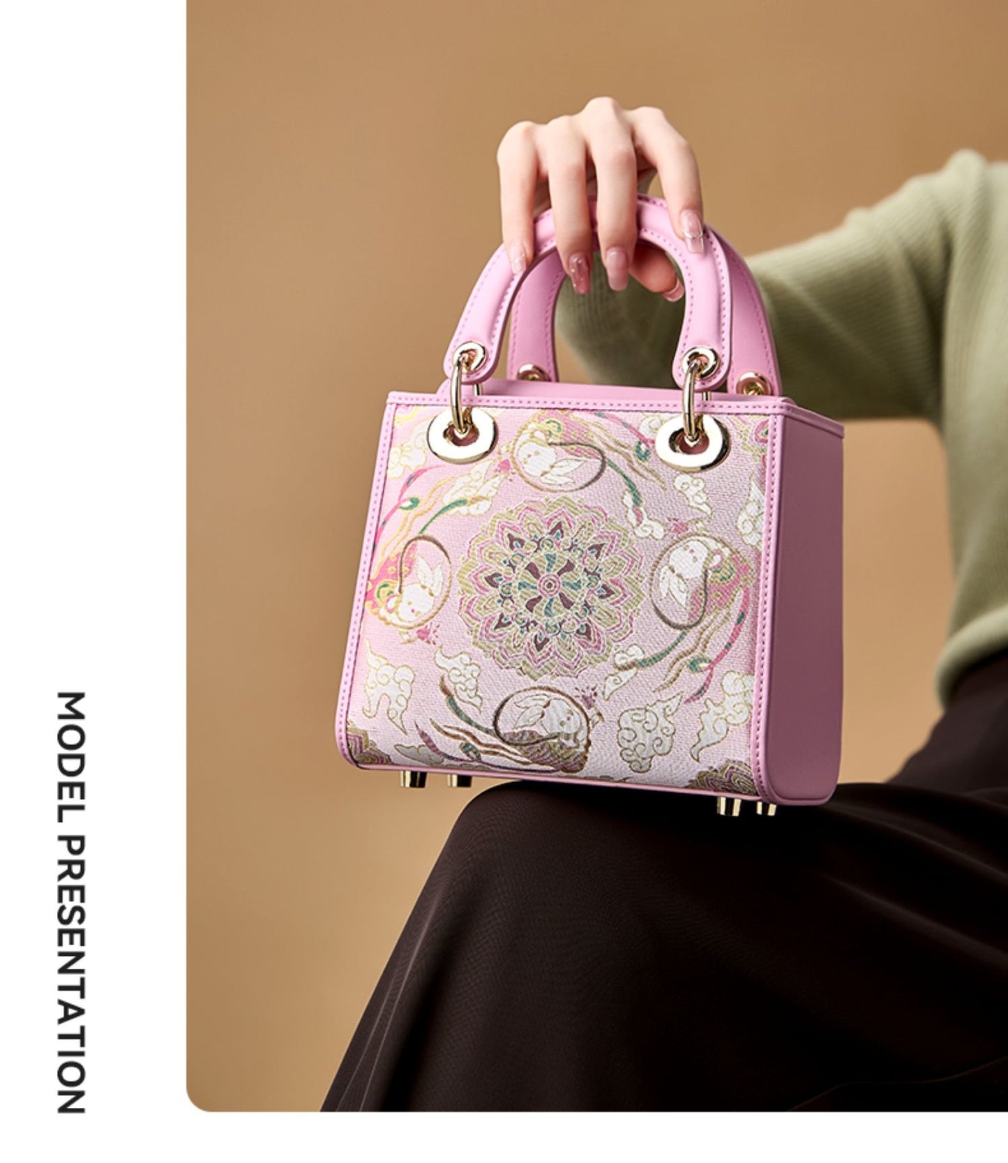 Intangible cultural heritage Song brocade Dunhuang flying rabbit new Chinese style national style mulberry silk crossbody Princess Diana bag women's handbag