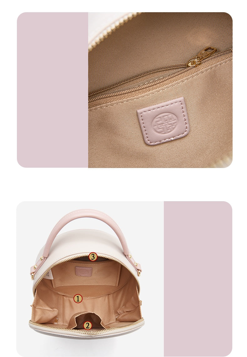 Embroidery Leather Pink Round Lotus Handbag