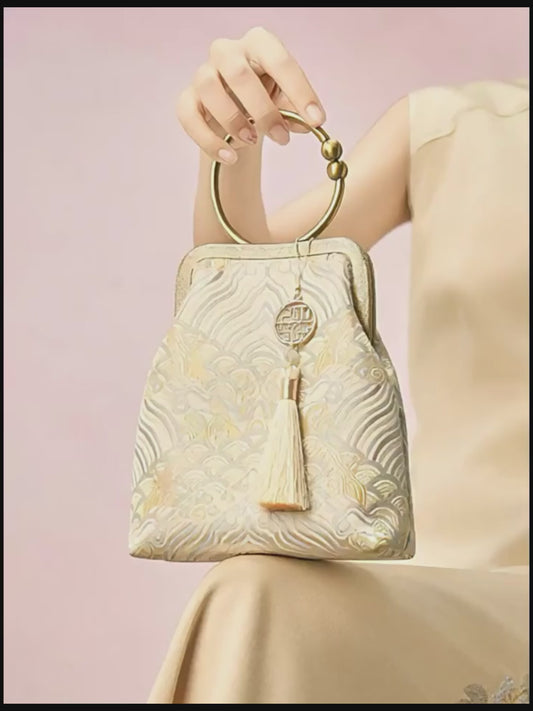 New Chinese Style Brocade Jacquard handbag with Kiss Lock Purse coin purse